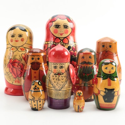 Russian Hand-Painted Wooden Matryoshka Doll Sets