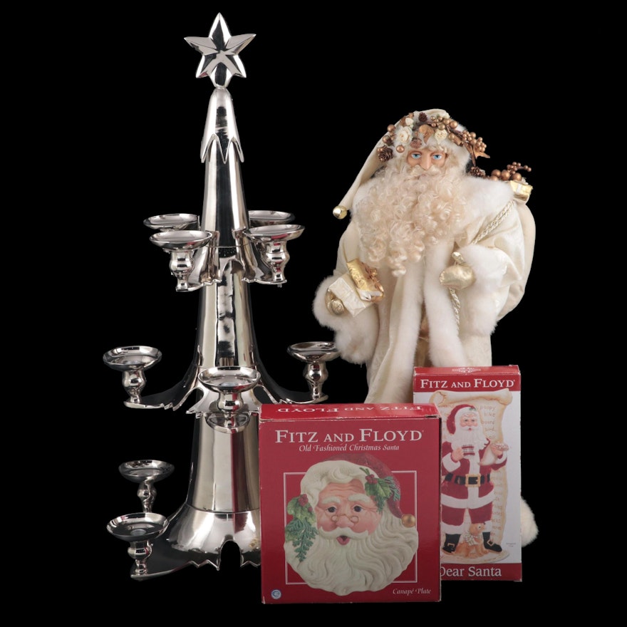 Christmas Tree Candle Holder with Santa and Fitz and Floyd Trays