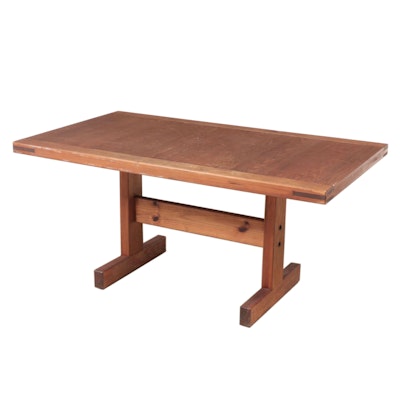Arts & Crafts Style Pine Trestle-Base Table, Mid-20th Century
