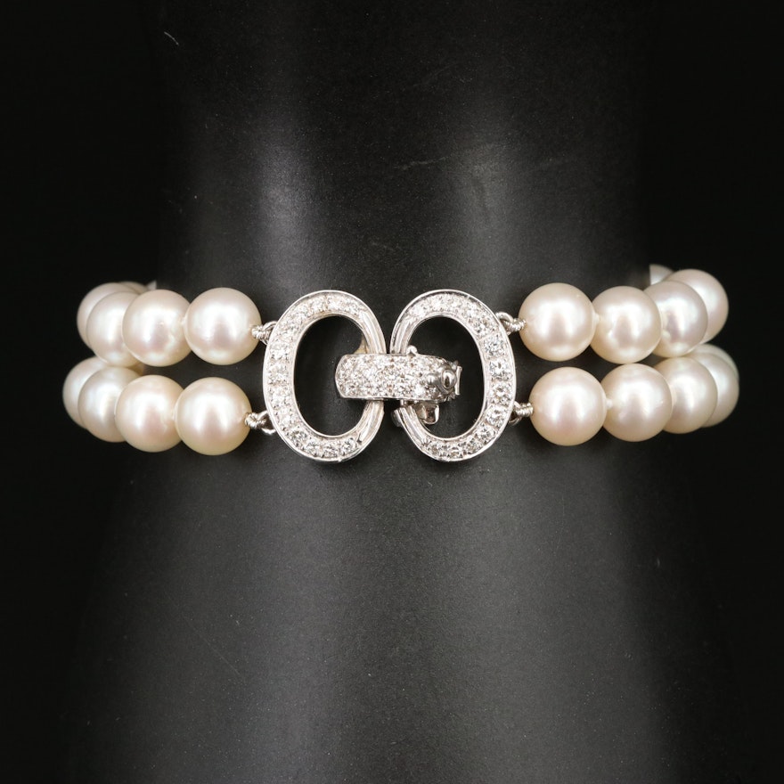 18K Pearl and 0.89 CTW Diamond Bracelet