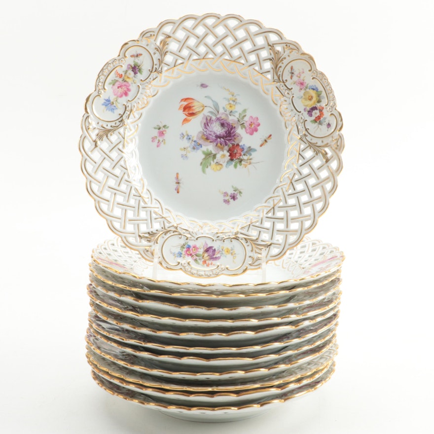 Meissen Rococo Style Reticulated Porcelain Dinner Plates