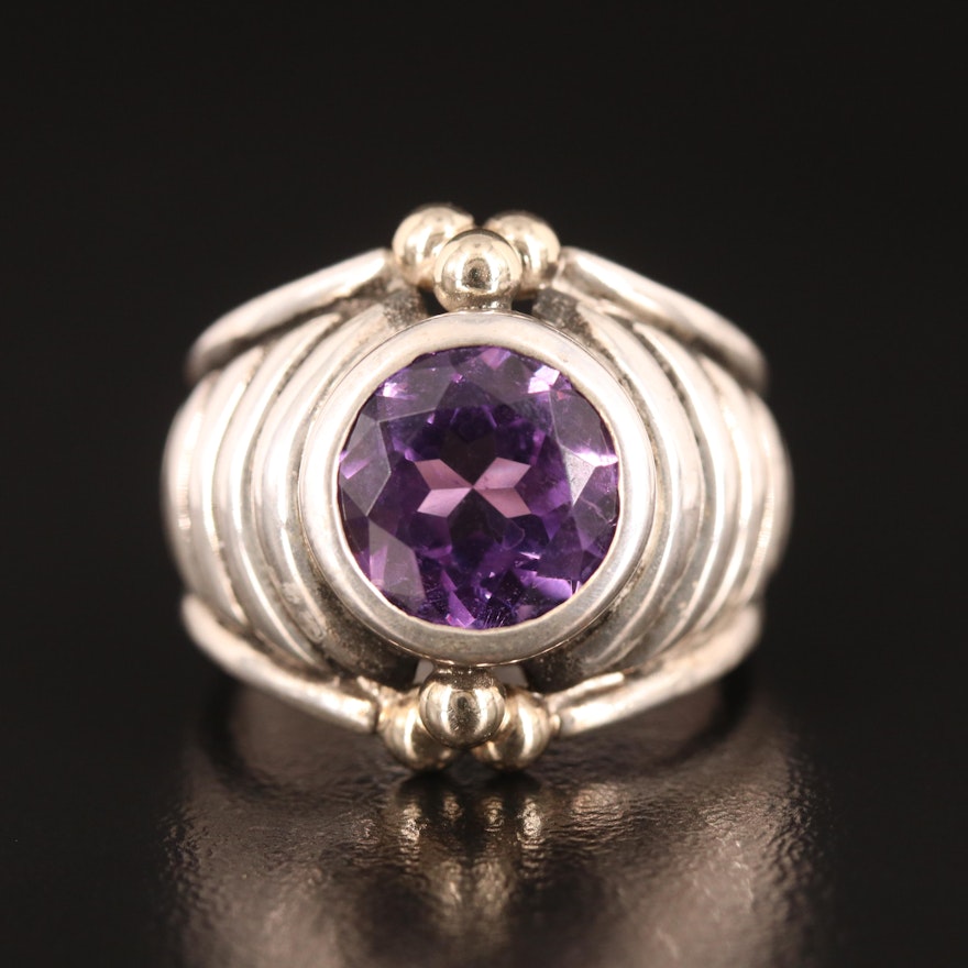 Sterling Amethyst Fluted ring with 14K Accents