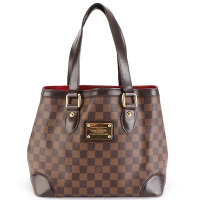 Louis Vuitton Hampstead PM Tote in Damier Ebene Canvas and Brown Leather