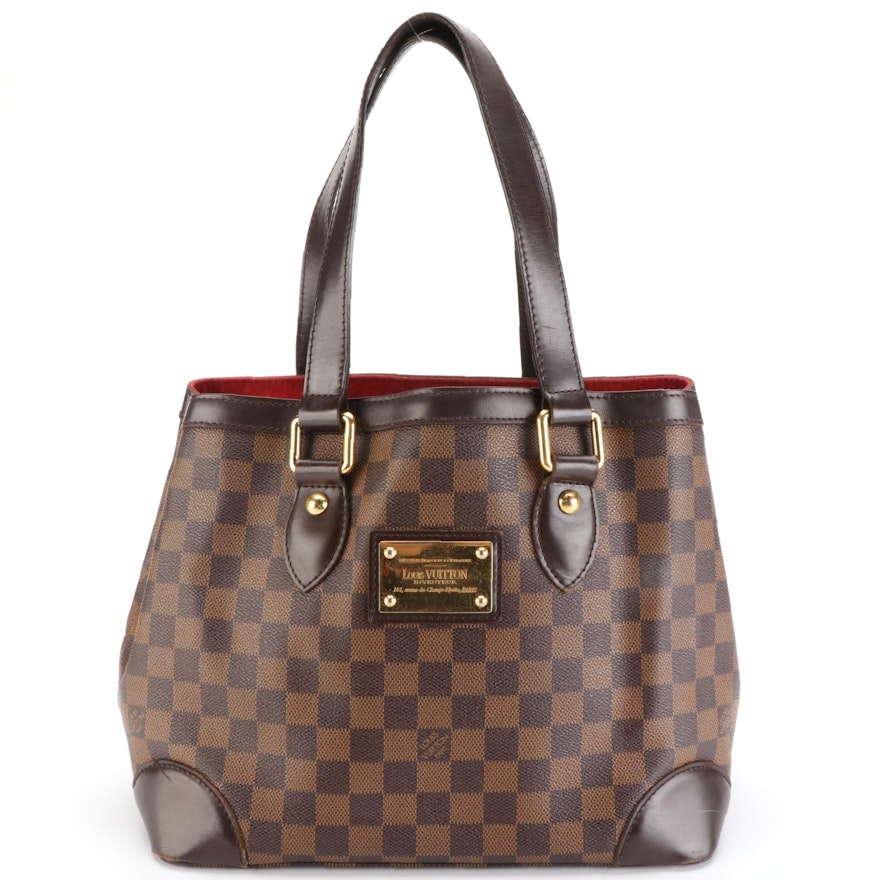 Louis Vuitton Hampstead PM Tote in Damier Ebene Canvas and Brown Leather