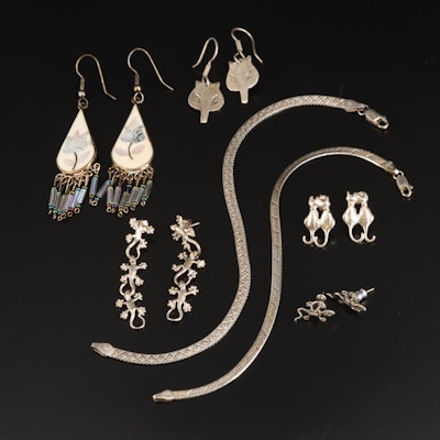 Sterling, Felines and Abalone Featured in Earring and Bracelet Collection
