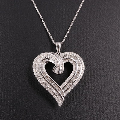 Sterling 1.02 CGW Diamond Heart Pendant Necklace