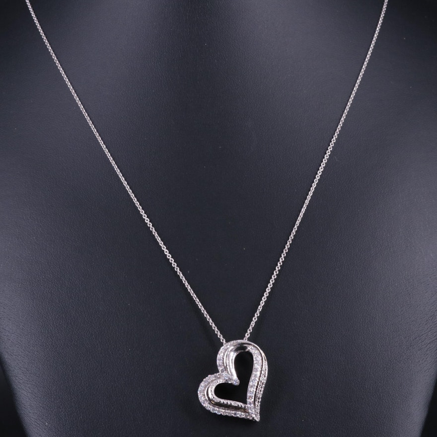 Sterling 0.51 CTW Diamond Heart Pendant Necklace