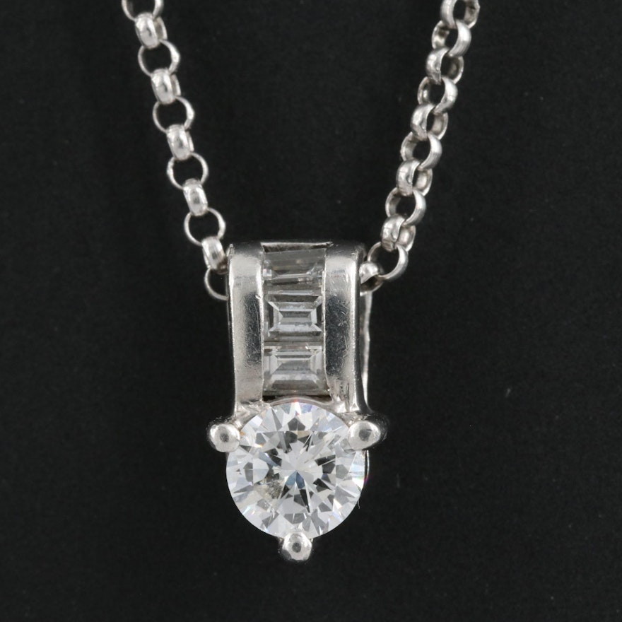 Platinum 0.67 CTW Diamond Pendant Necklace