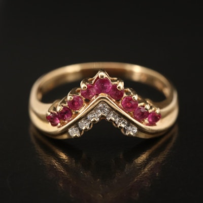 14K Ruby and Diamond Chevron Ring