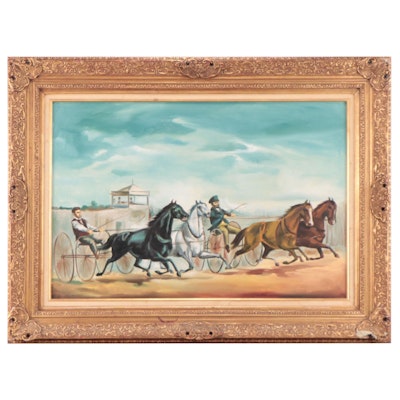 Oil Painting of a Horse Race, Late 20th Century