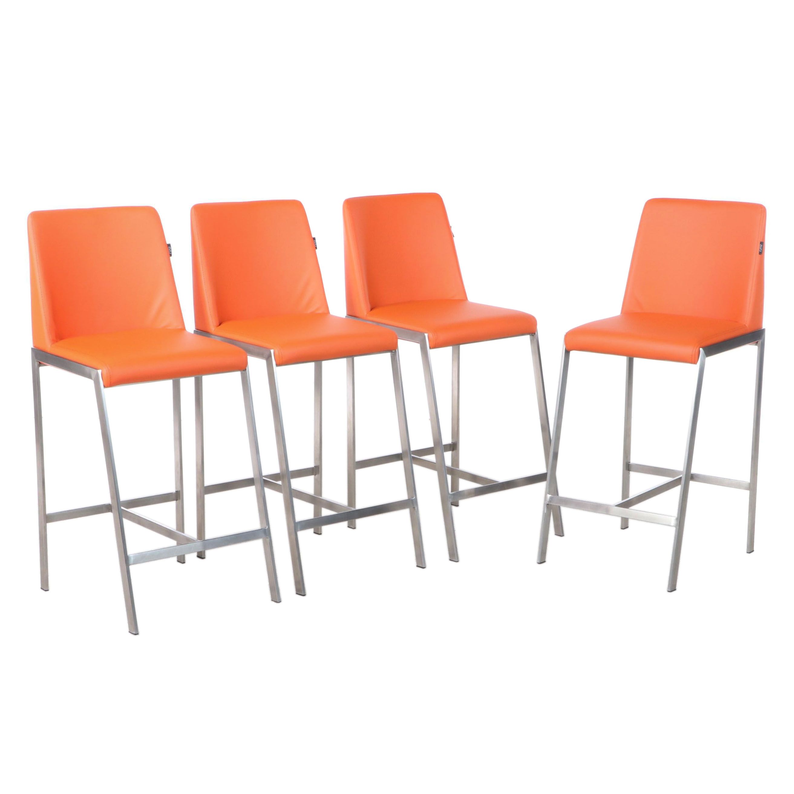 Four Zuri "Eliza" Brushed Stainless Steel and FauxLeather Counter