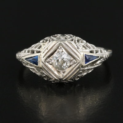 Antique 18K Diamond and Sapphire Ring