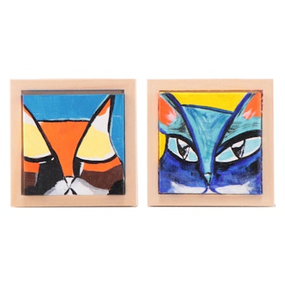 Samantha McLean Miniature Acrylic Paintings of Cats, 2020