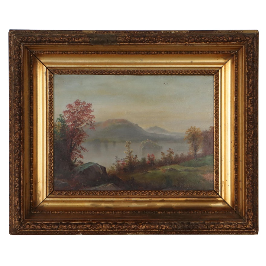 Hudson River School Style Oil Painting of Mountainous Landscape