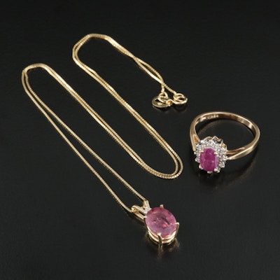 14K Ruby and Diamond Ring and Necklace