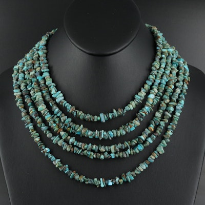 Multi-Strand Turquoise Chip Necklace with Sterling Clasp
