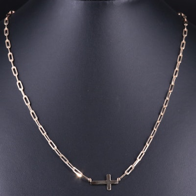 14K Cross Paperclip Chain Necklace