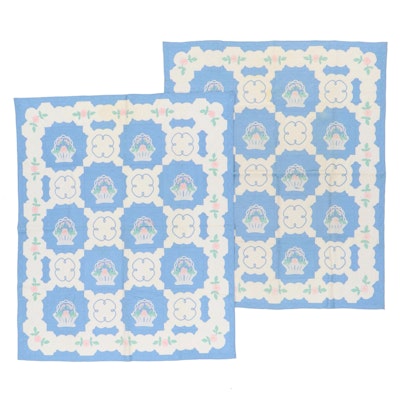 Pair of Handmade Pieced Flower Basket Quilts, Early to Mid-20th Century