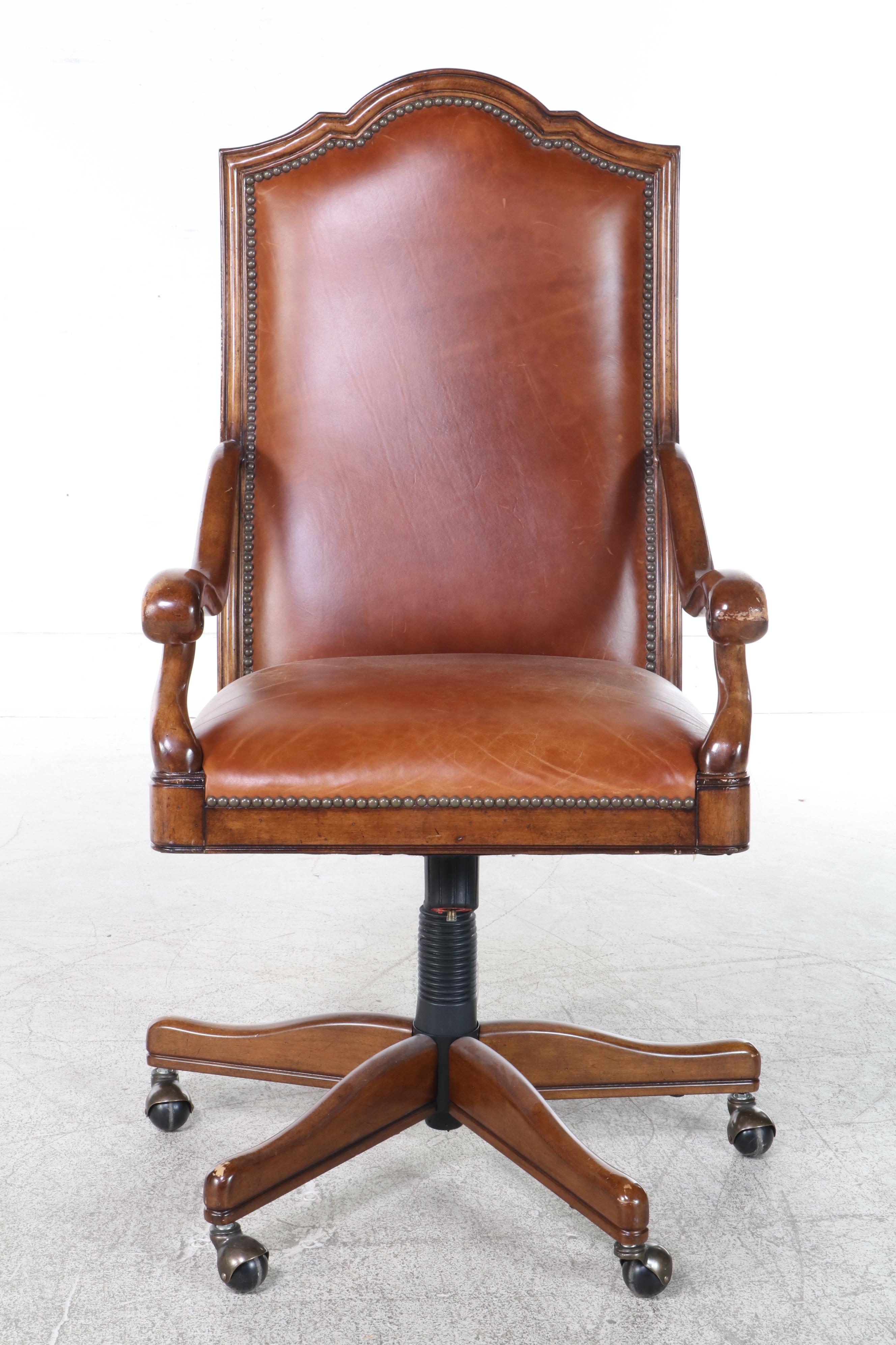 DrexelHeritage "Bernay Collection" Hardwood and Leather SwivelTilt