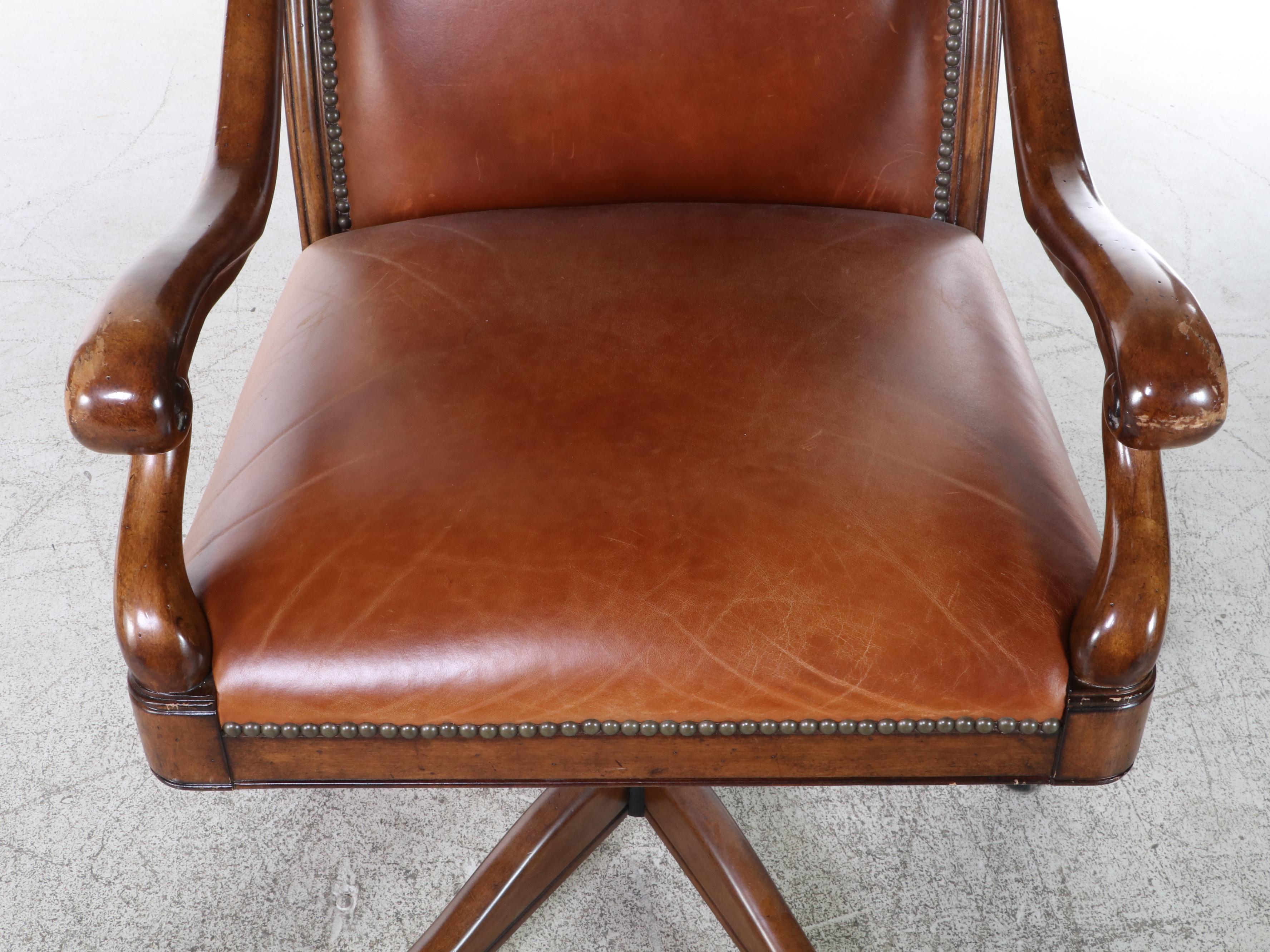 DrexelHeritage "Bernay Collection" Hardwood and Leather SwivelTilt Desk Chair EBTH