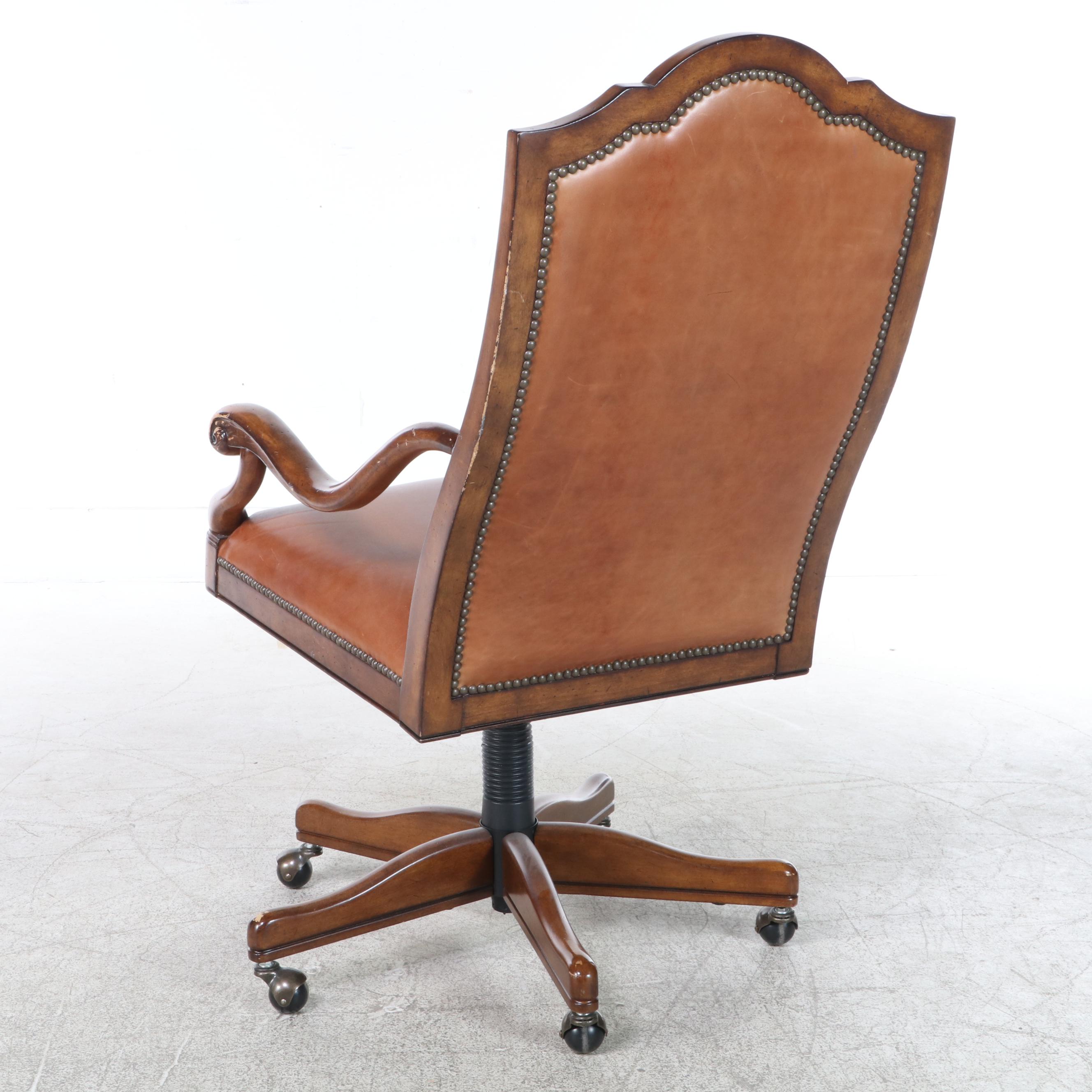 DrexelHeritage "Bernay Collection" Hardwood and Leather SwivelTilt