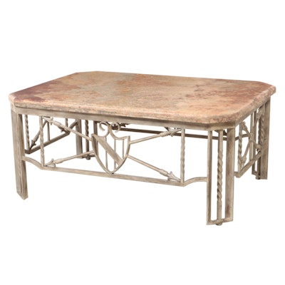 Travertine Top Wrought Iron Coffee Table, Late 20th Century