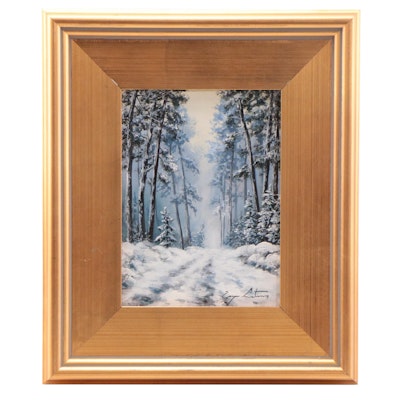 Jevgenijus Litvinas Landscape Oil Painting "Winter Forest," 2022
