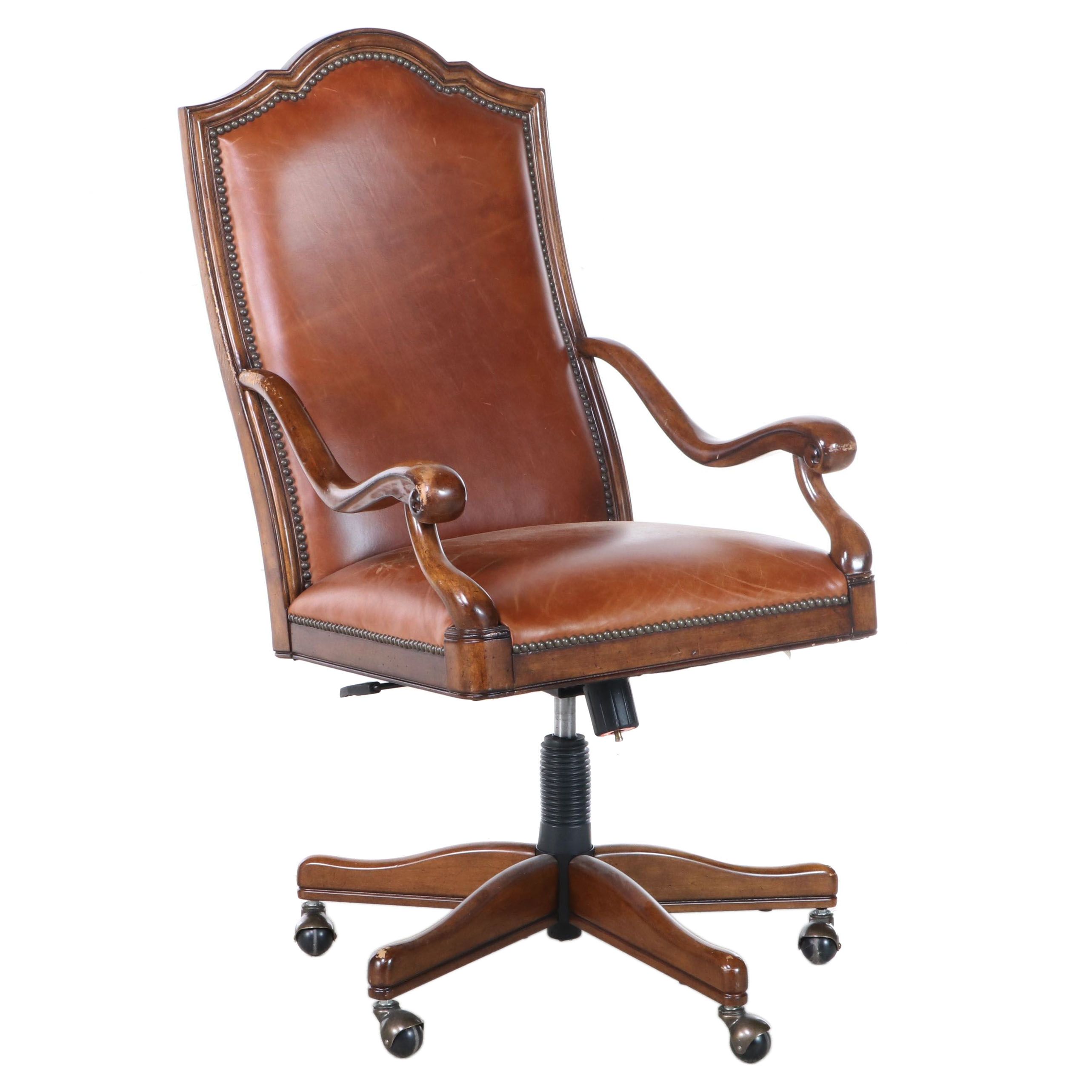 DrexelHeritage "Bernay Collection" Hardwood and Leather SwivelTilt Desk Chair EBTH