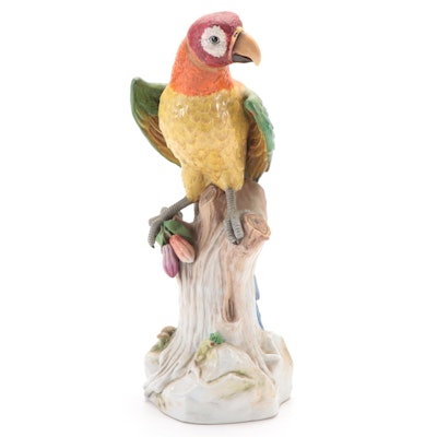 Ceramic Parrot Sitting on Tree Stump Figurine, 20th Century