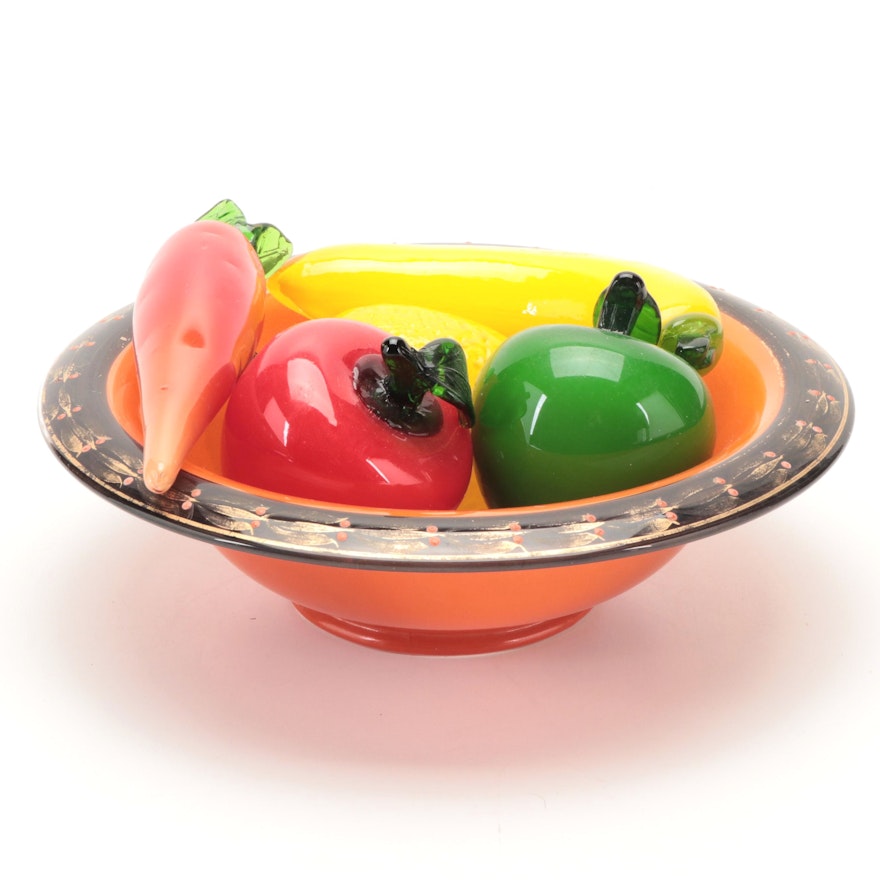 Glass Fruit and Vegetables With Centerpiece Bowl