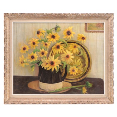 I. Shirley Block Floral Still Life Oil Painting "Sunflowers"
