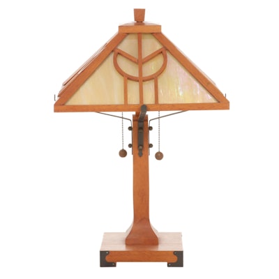 Arts and Crafts Style Wood Table Lamp, 21st Century
