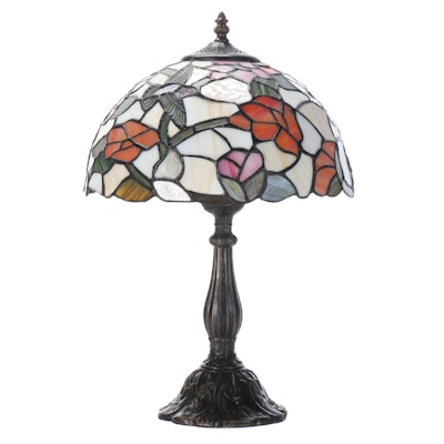 Art Nouveau Style Floral Slag Glass Table Lamp