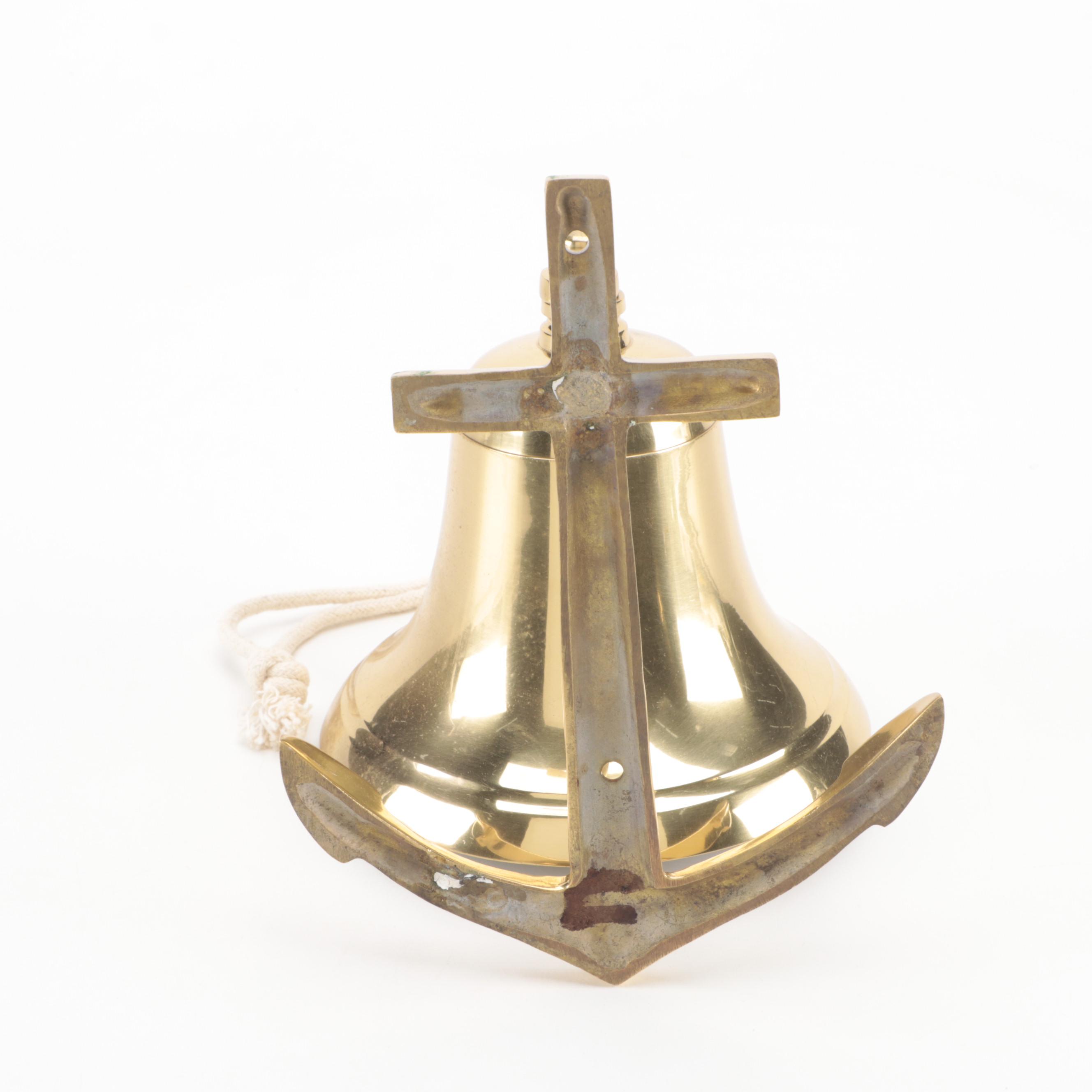 Brass Anchor WallMount Bell With Florn Barometer EBTH