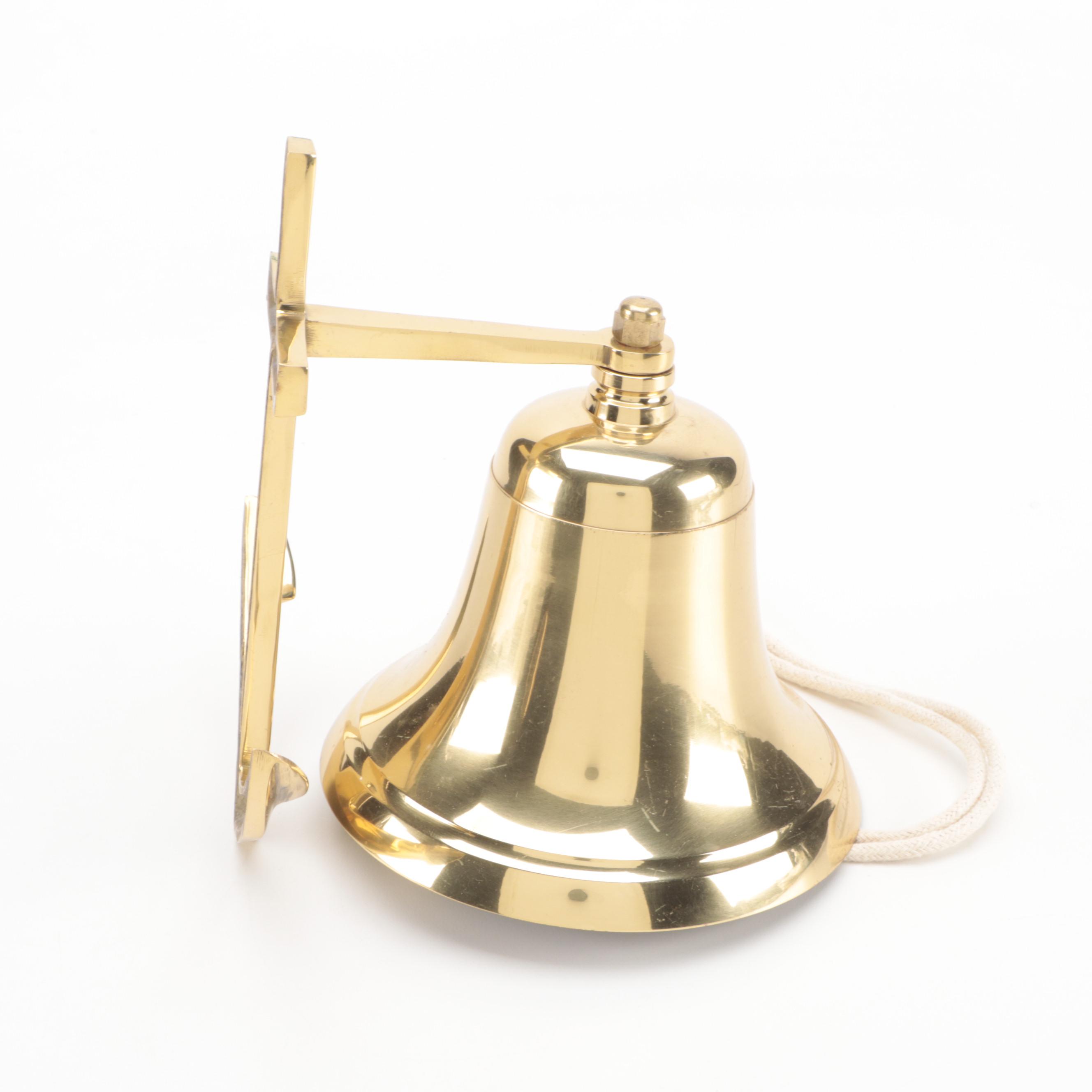 Brass Anchor WallMount Bell With Florn Barometer EBTH