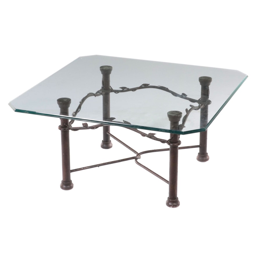 Modernist Patinated Bronze Finish and Glass Top Coffee Table