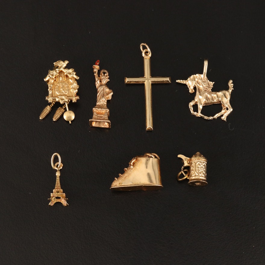 18K, 14K, 10K and 8K Charms Including Cross, Baby Shoe and Emerald