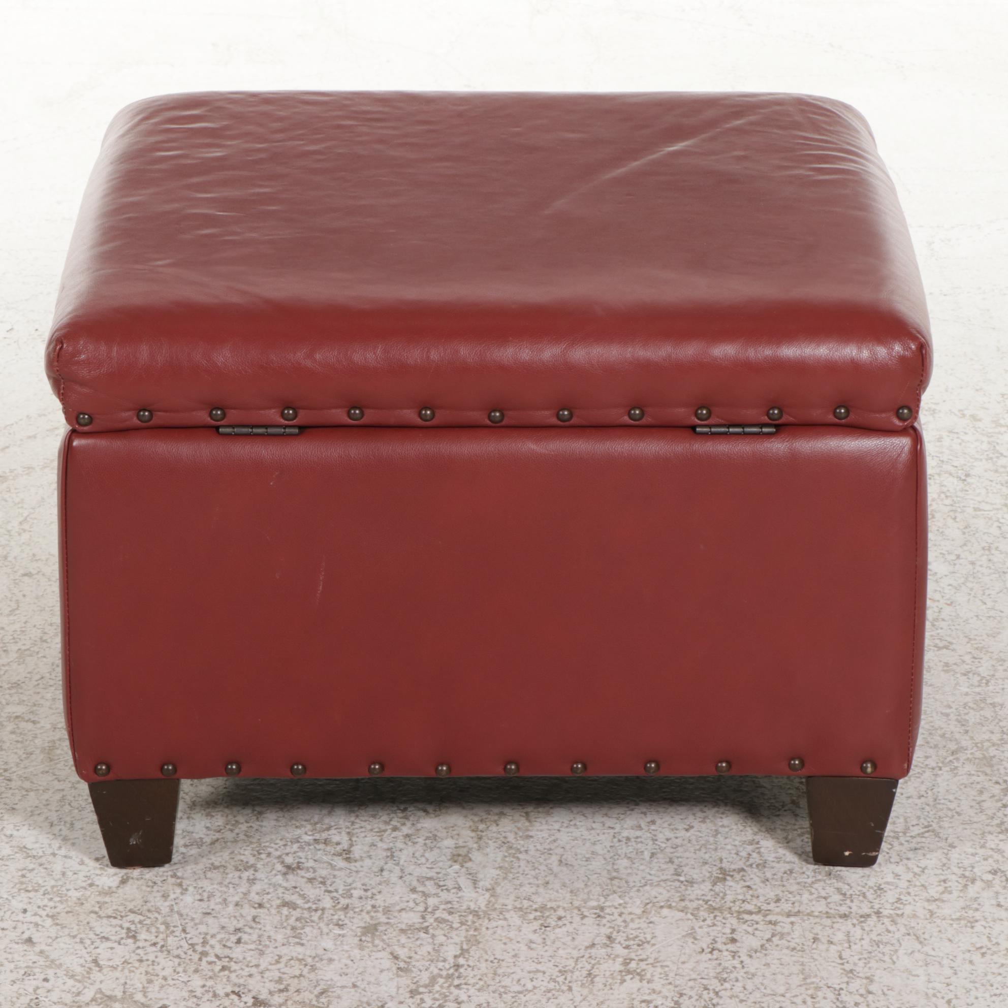 King Hickory Leather Upholstered Storage Ottoman, 21st Century EBTH