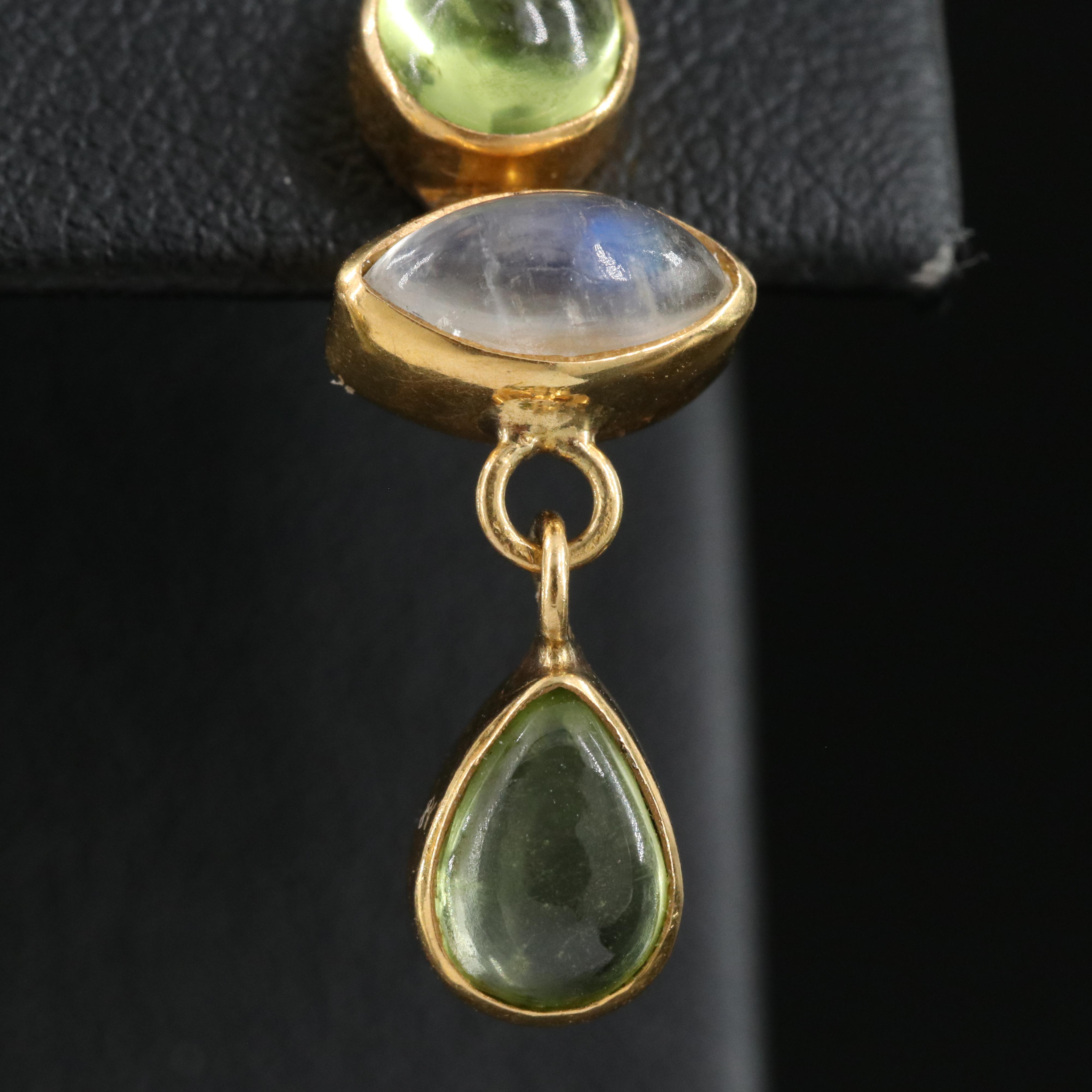 22K Peridot and Moonstone Drop Earrings EBTH