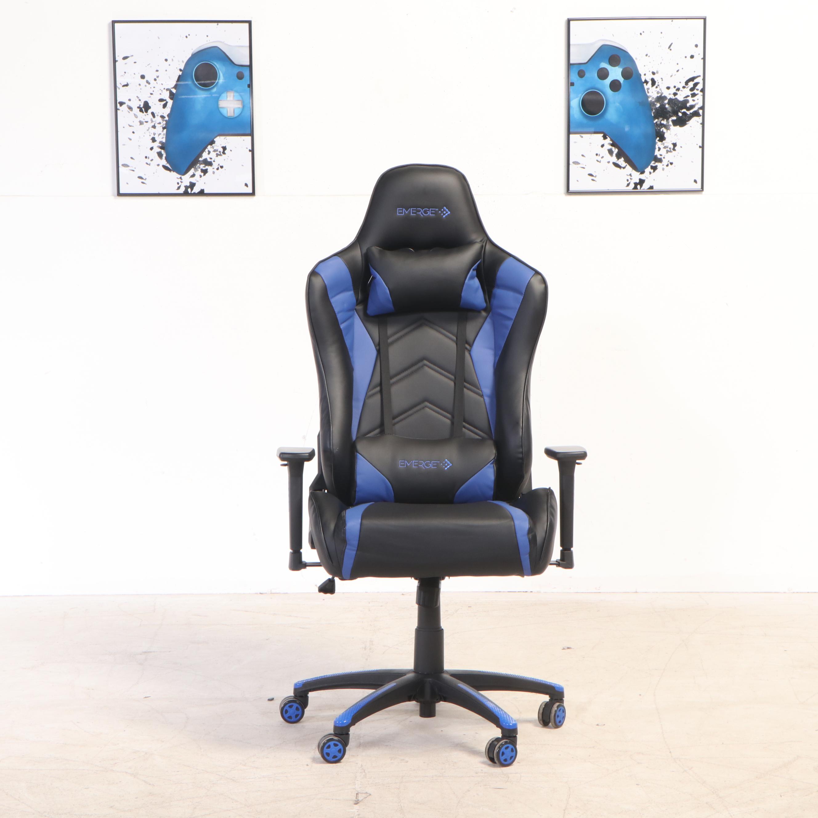 Emerge "Vartan" FauxLeather Gaming Chair in Blue/Black Plus Hobby