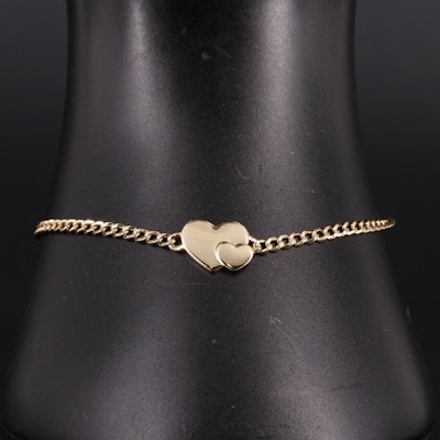 14K Curb Chain Hearts Bracelet