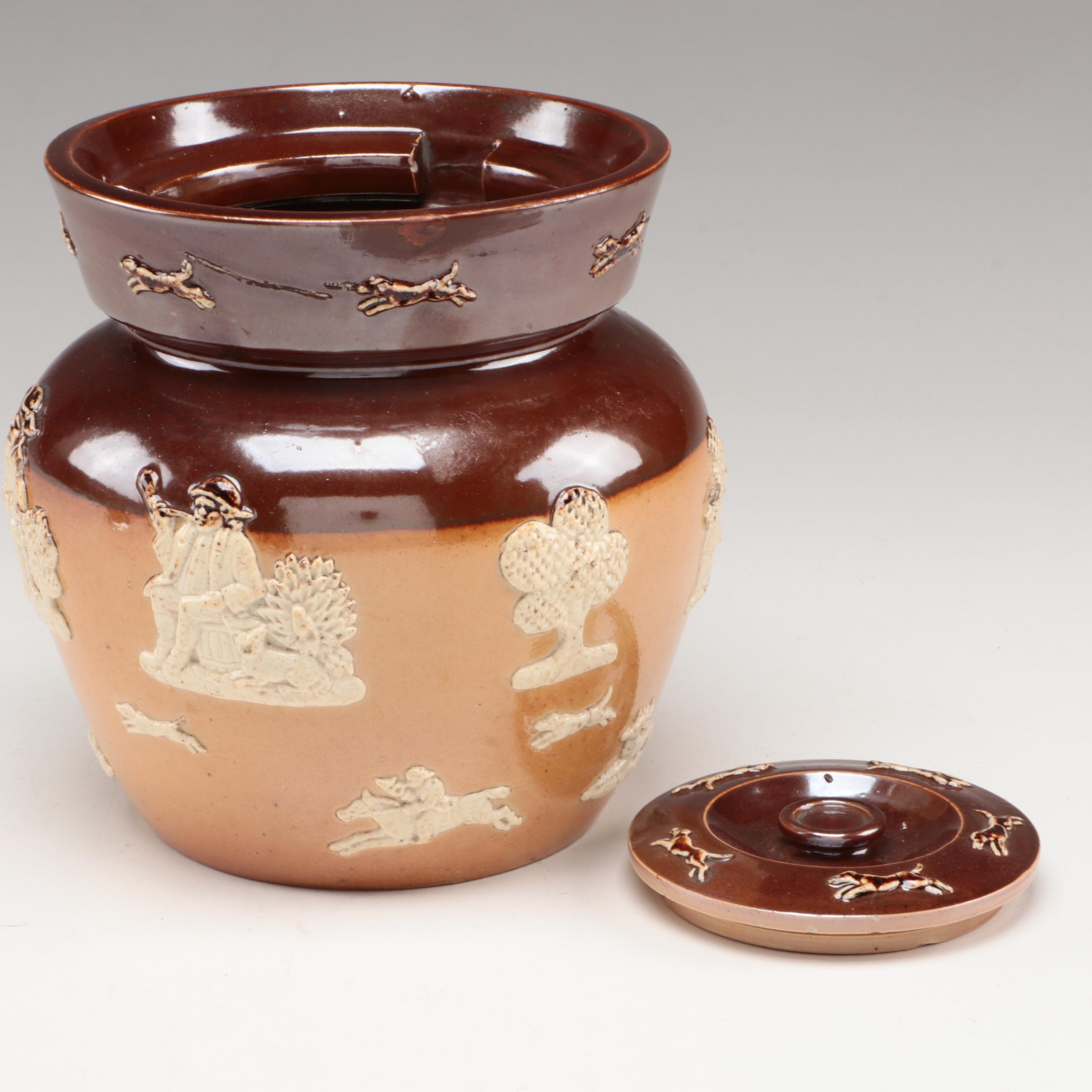 Royal Doulton Tobacco Jar, Clear Cased Glass Table Lighter and Metal Pipe Holder EBTH