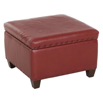 King Hickory Leather Upholstered Storage Ottoman, 21st Century