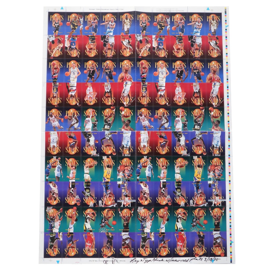 1995 SkyBox Proof Uncut Basketball Card Sheet With Rookies, HOFers, More