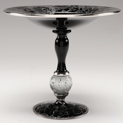 Pairpoint Art Deco Silver Overlay Glass Compote, Early 20th Century