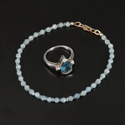 Sterling Topaz and Cubic Zirconia Ring Including Bracelet and Aquamarine