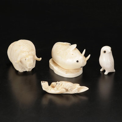 Hand-Carved Alaskan Native Craft Walrus Ivory Animal Figurines