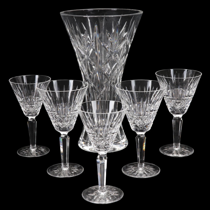 Waterford Crystal "Maeve" Claret Wine Glasses, Water Goblets and "Kilrane" Vase