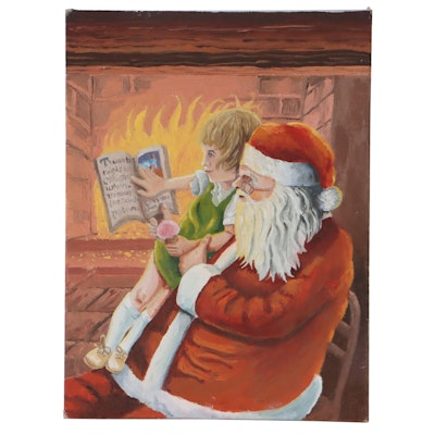 Bill Gregory Oil Illustration of Santa and Child, Circa 2000