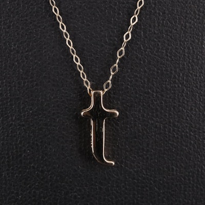 14K Cable Chain Necklace With "T" Pendant
